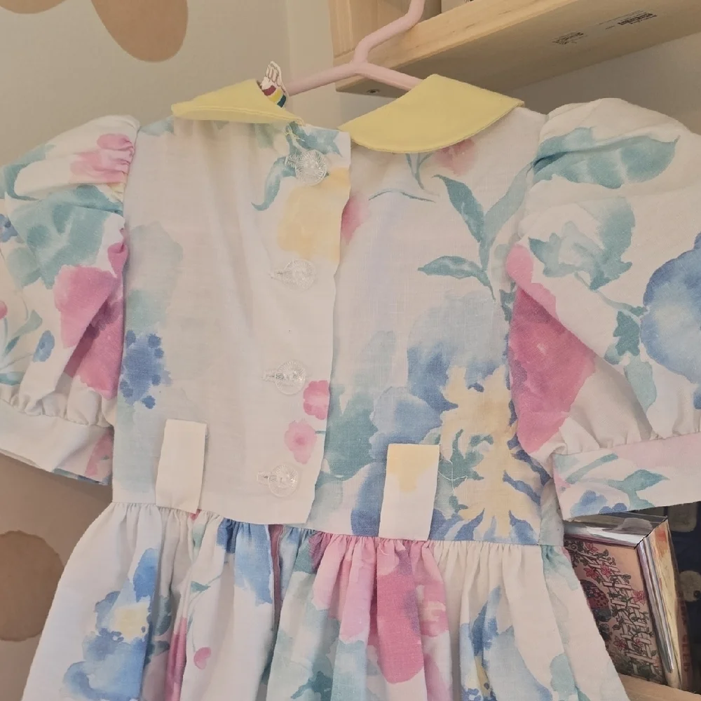 Vintage Floral Kids Dress with Yellow Collar Size 2T - Picture 4 of 8